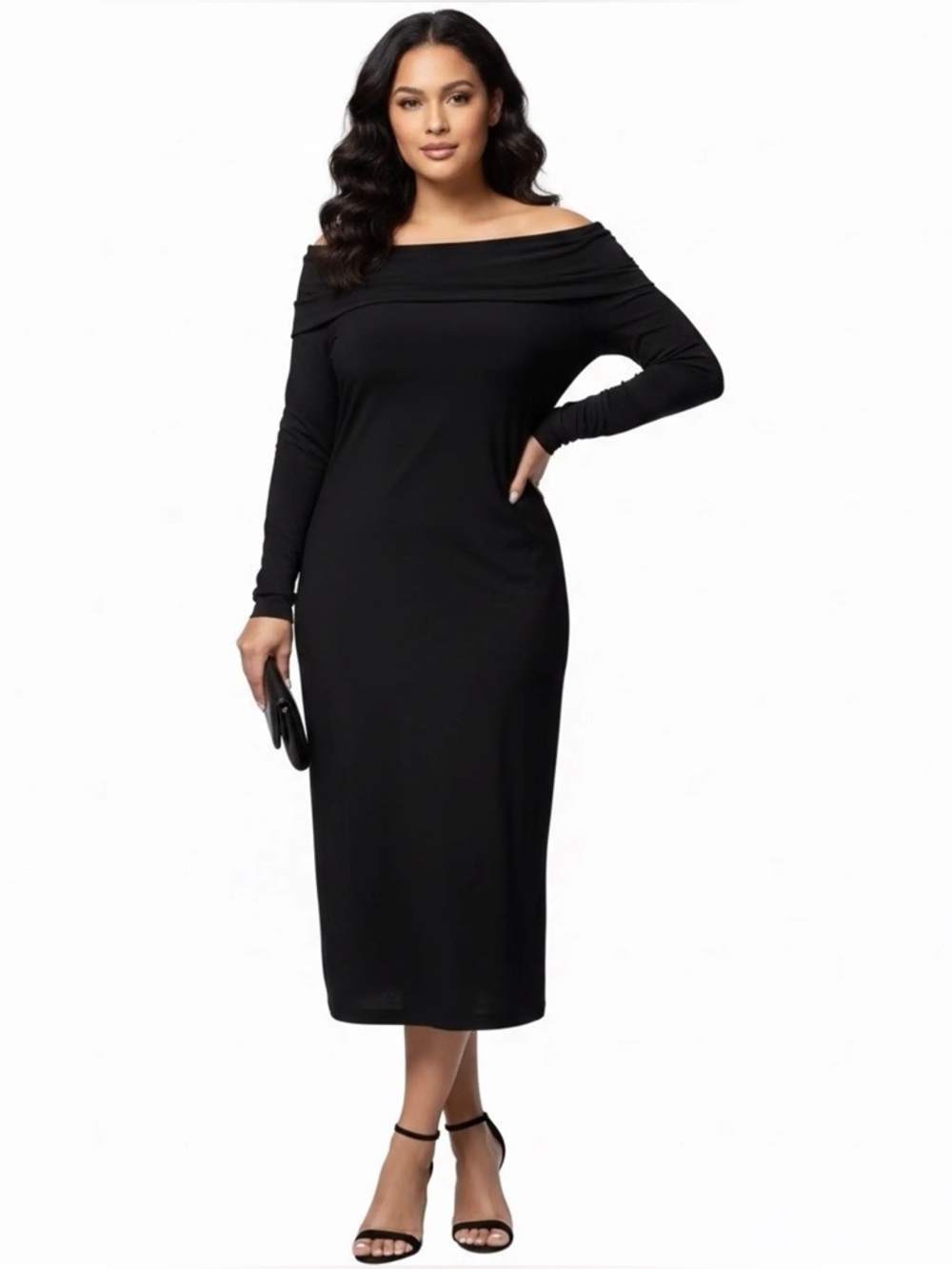 Soma Matte Jersey Midi Length Bra Dress Off Shoulder Womens Large Black